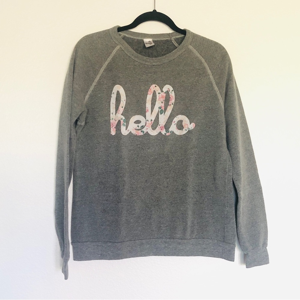Hello Grey Graphic Crewneck Sweater M